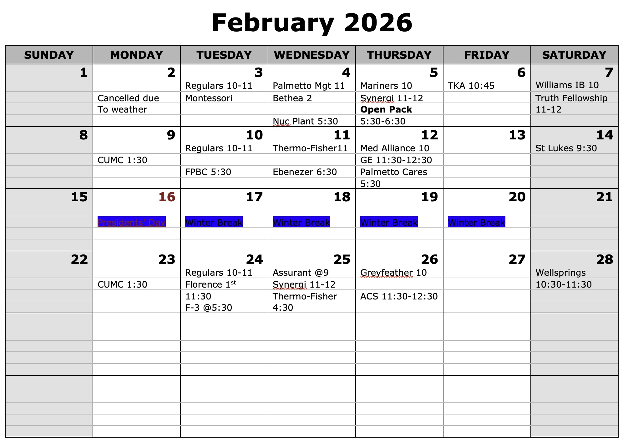 November 2022 Calendar