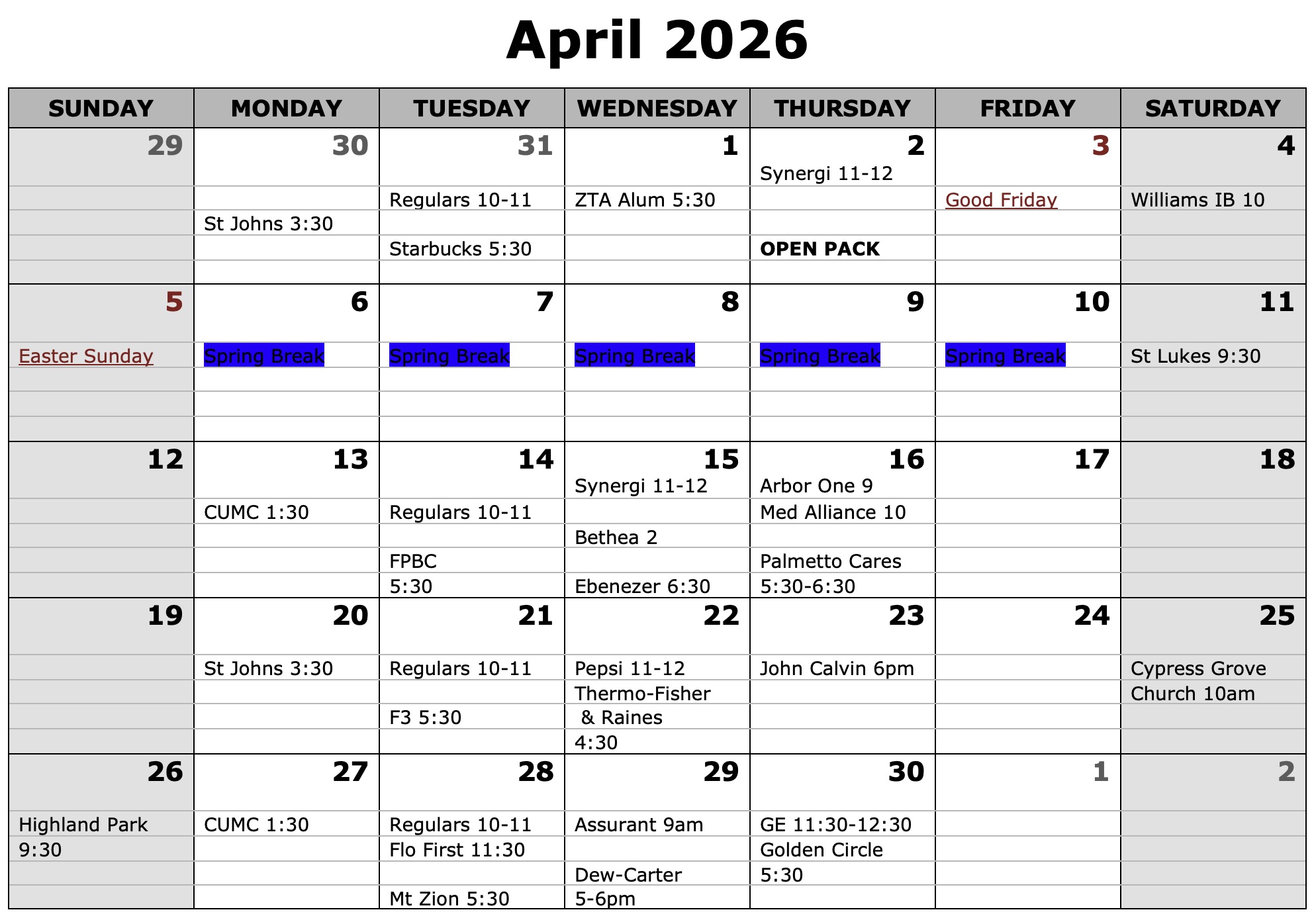 November 2022 Calendar