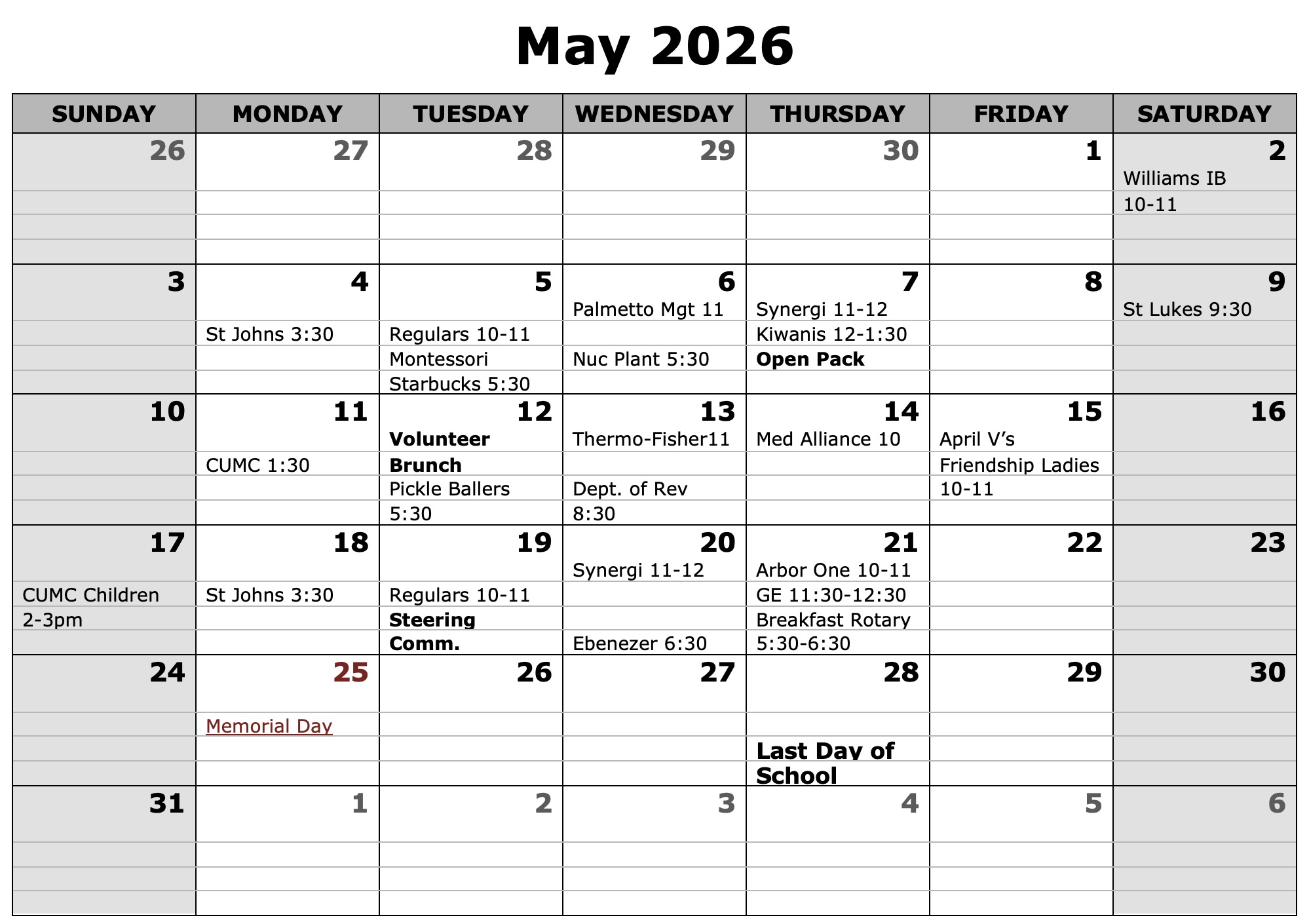 November 2022 Calendar